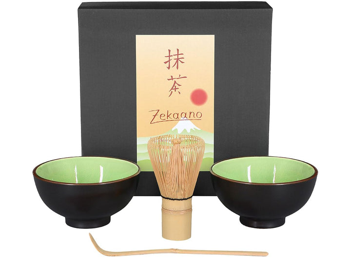 Matcha-Set 4-teilig, sommergrün, bestehend aus Matcha-Schale, Matcha-Löffel, Matcha-Besen (Bambus) u