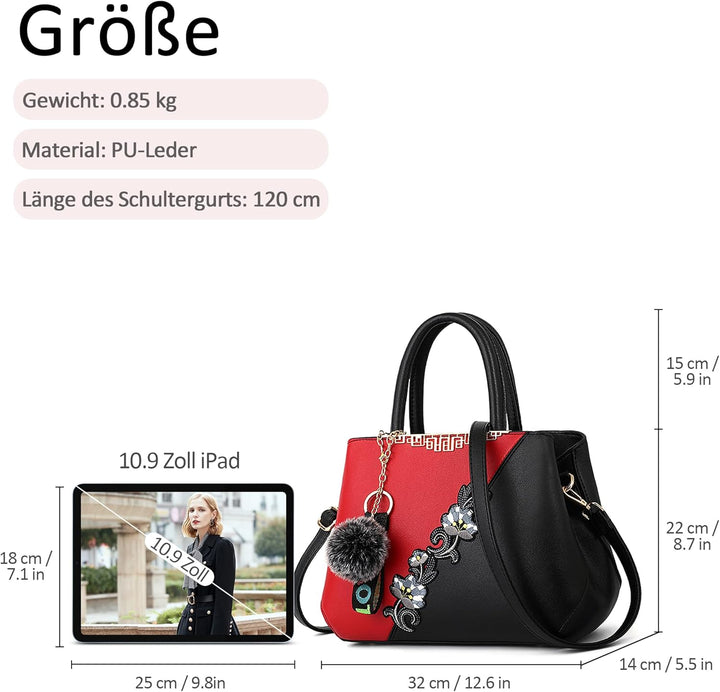 Damen Handtasche Mode Stickdesign Schultertasche Grosse Kapazität Umhängetasche Casual Reise Handtas