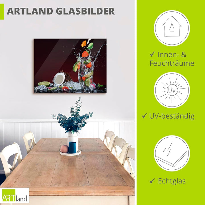 ARTland Glasbilder Wandbild Glas Bild einteilig 80x60 cm Querformat Früchte im Wasser Cocktails Fruc