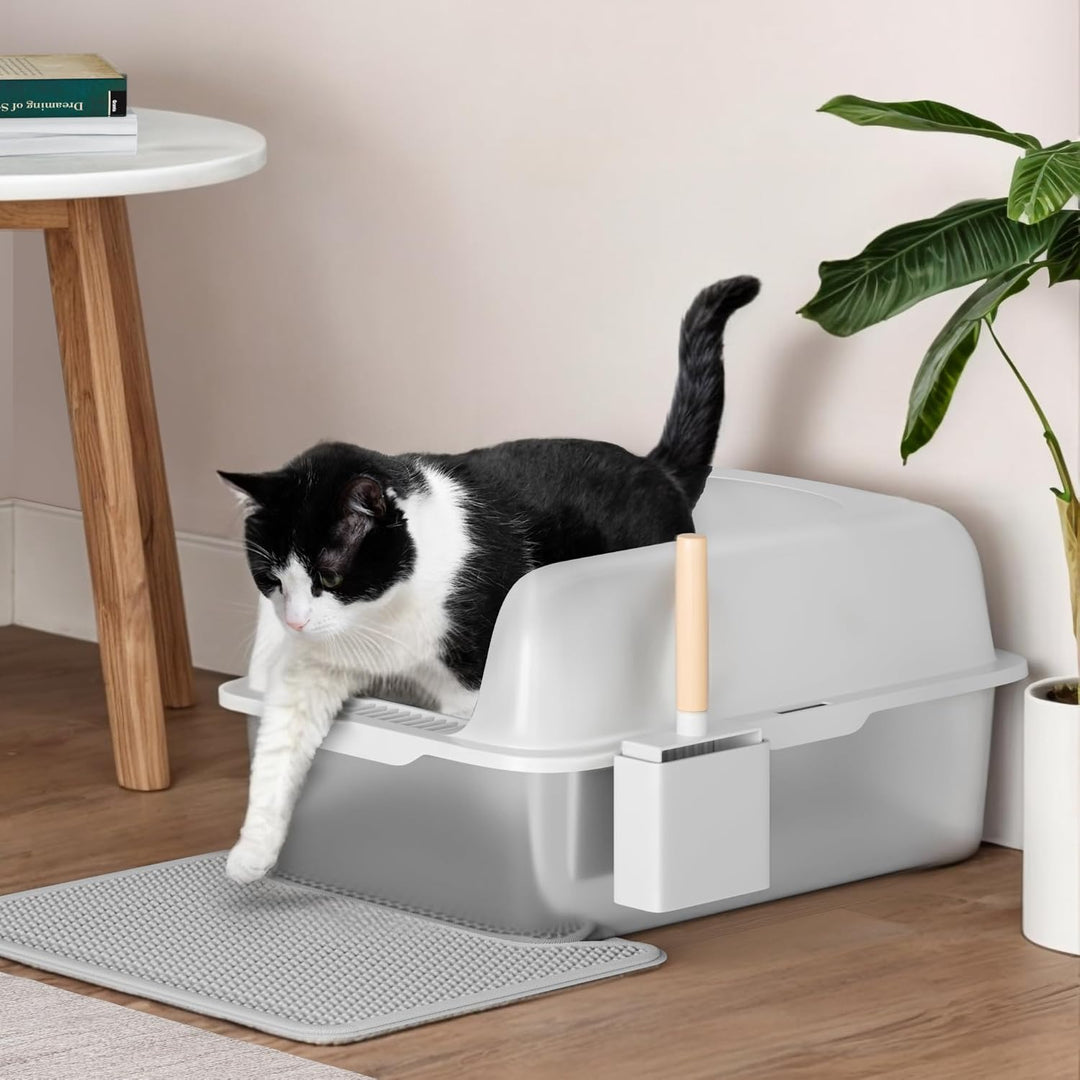 YITAHOME Edelstahl-Katzentoilette mit Deckel, XXL Extra Grosses Katzenklo mit Schaufel – Rutschfeste
