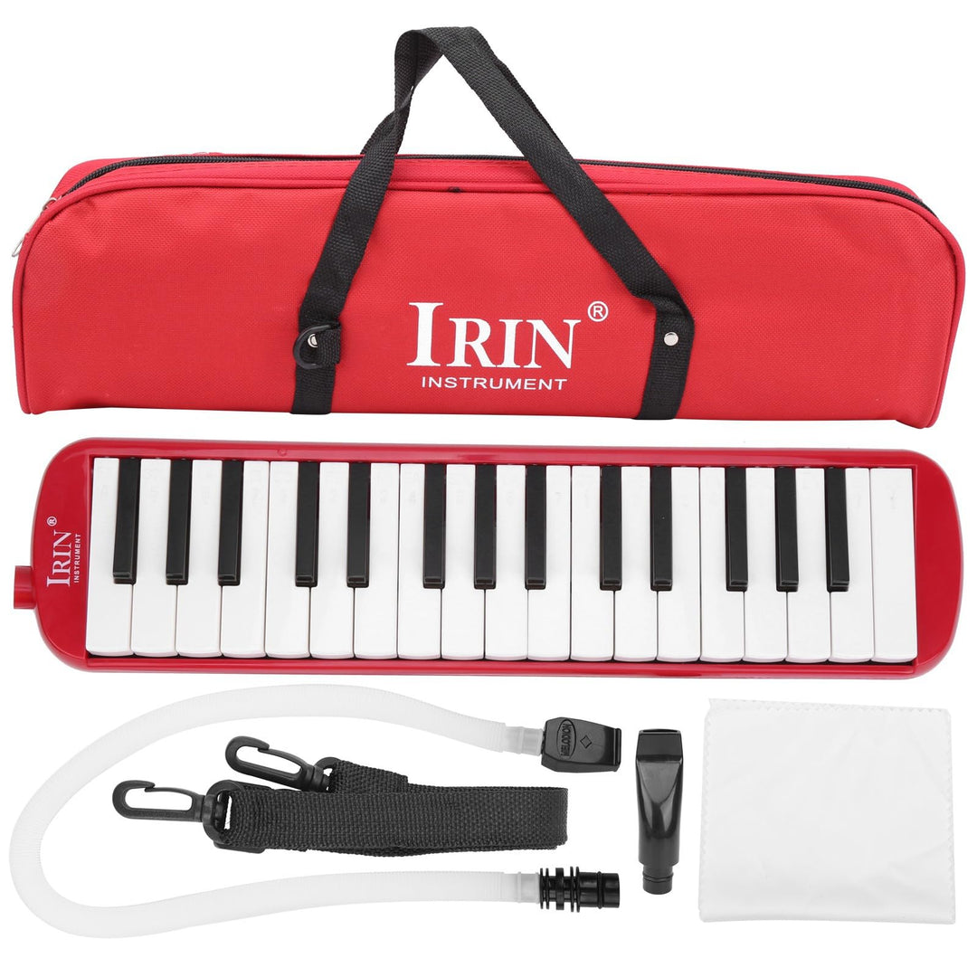 IRIN Melodica 32 Tasten Windinstrument, ideal für Anfänger, inkl. Praxis-Tasche, rot