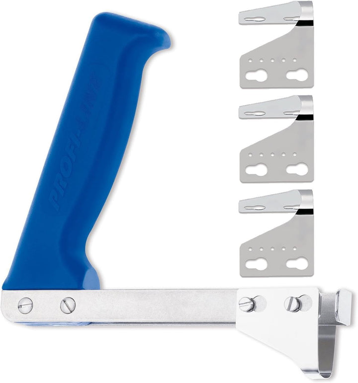 Giesser Profi Rippenlöser - Grifffarbe blau - Rippenzieher mit 2.0 cm Edelstahlklinge & 3 Ersatzklin