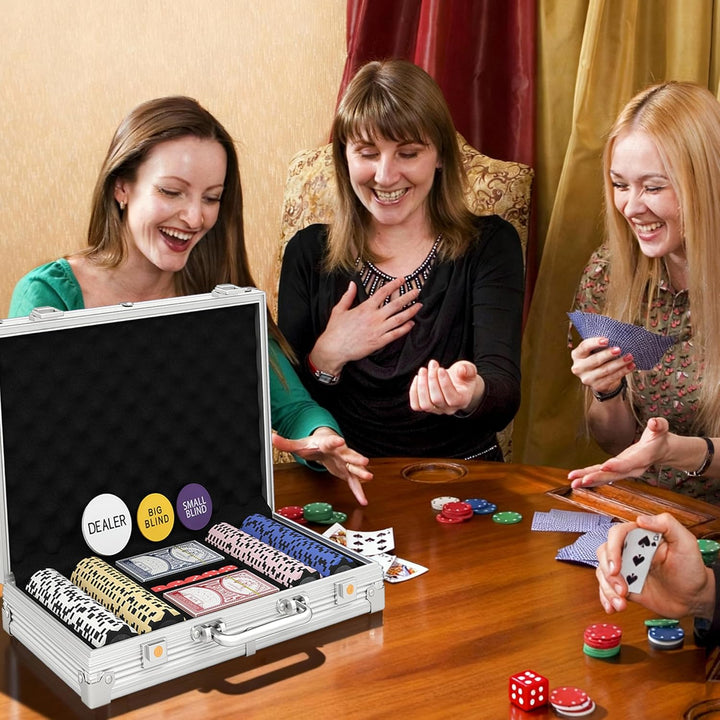 SPORTNOW Pokerkoffer abschliessbar Pokerset mit Koffer 200 Clay Chips Karten 5 Würfel Dealer Button