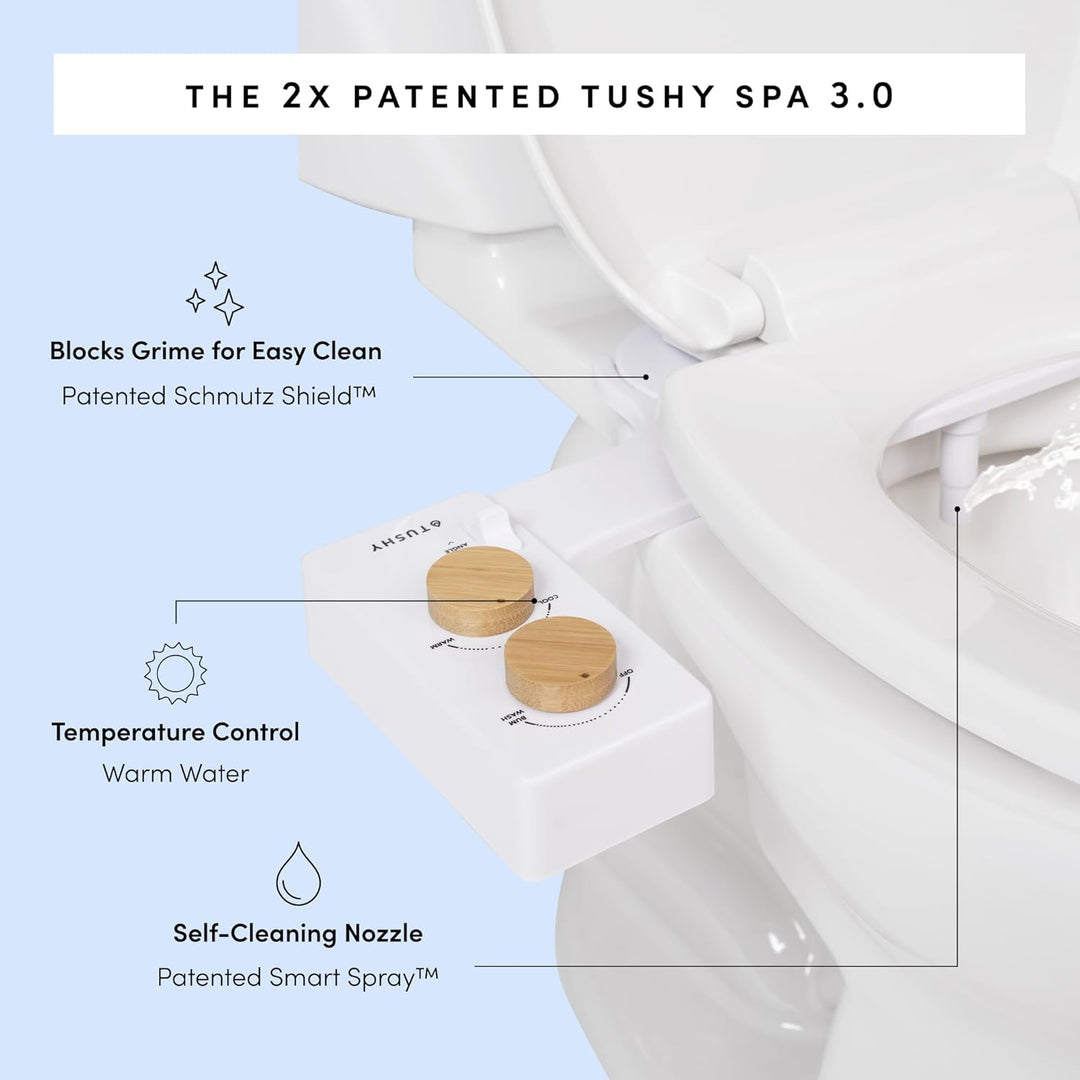 Tushy 3.0 Warmwasser-Bidet-Aufsatz | Selbstreinigender Frischwassersprüher + verstellbare Druckdüse,