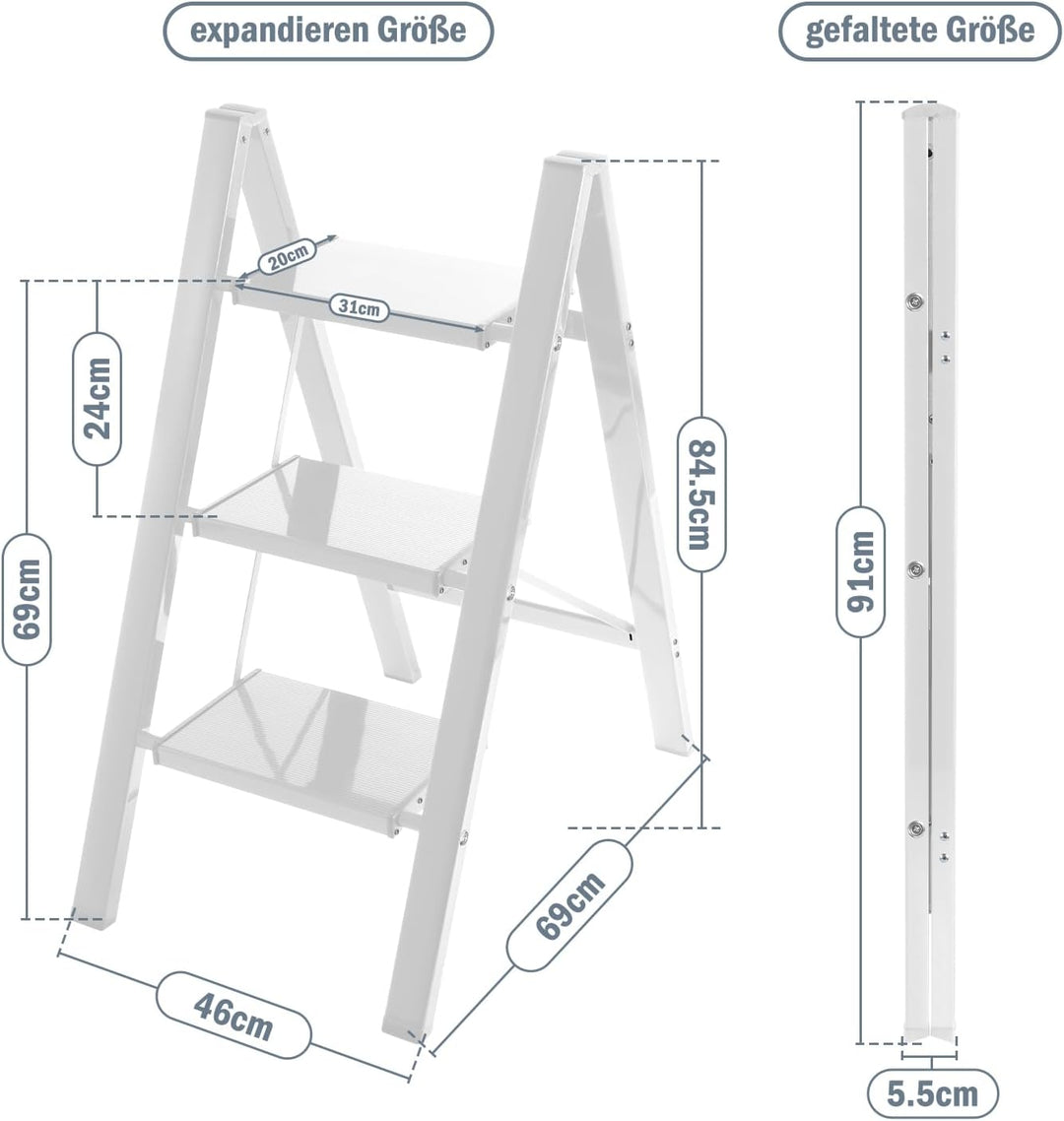 Eulenke 3 Stufen Leiter, Trittleiter Stufen, Klappleiter, Aluminium Leicht Stehleitern, Tragbare Kla
