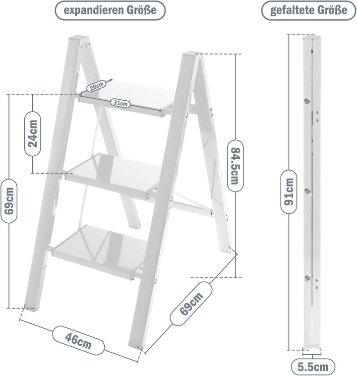 Eulenke 3 Stufen Leiter, Trittleiter Stufen, Klappleiter, Aluminium Leicht Stehleitern, Tragbare Kla