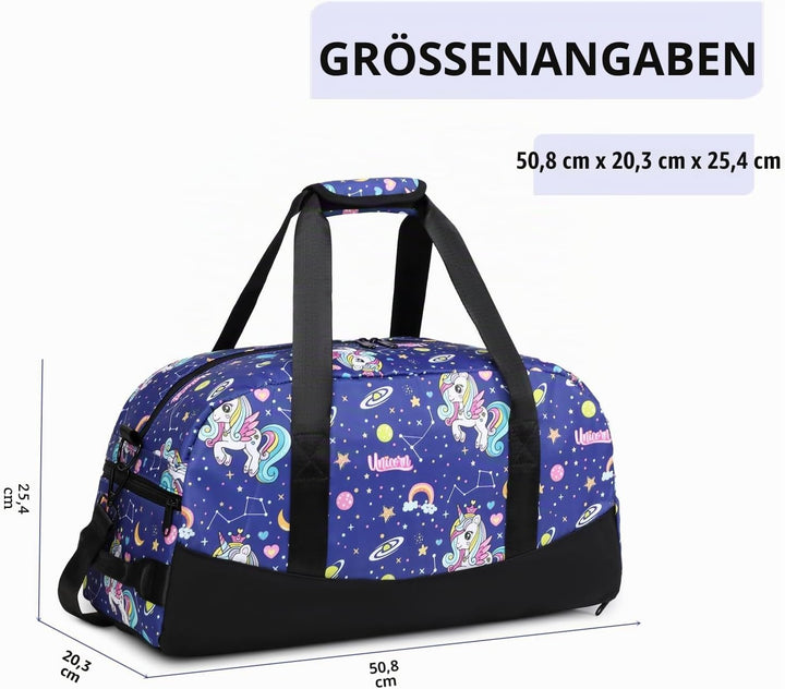 Lmwzh Kinder Sporttasche Reisetasche mitSchuhfach Turnbeutel wasserdichte Schwimmtasche (Einhorn), E