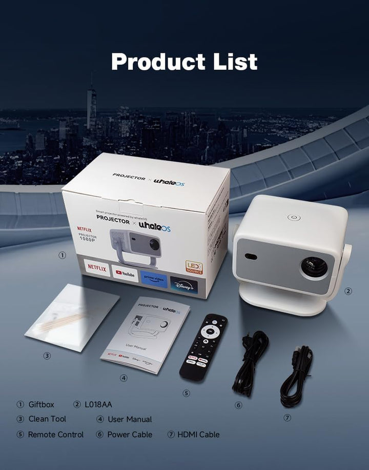 LQWELL® Beamer, Heimkino Projektor 1080P, unterstützt 5G WiFi, BT5.2 mit Android OS, 230 Grad Winkel
