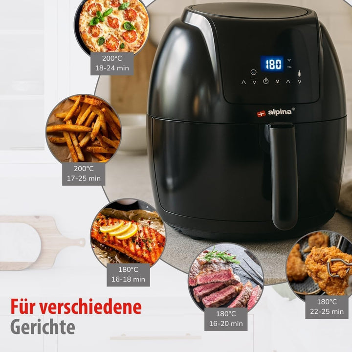 alpina Heissluftfritteuse - 5 Liter - 230V - Airfryer - Digitaler Touchscreen - Huhn, Gemüse, Brot,