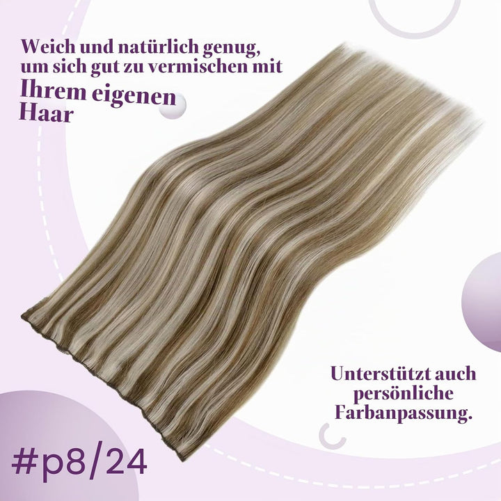 LaaVoo Remy Extensions Echthaar mit Draht Braun Blond Invisible Wire Extensions Echthaar Hellbraun H