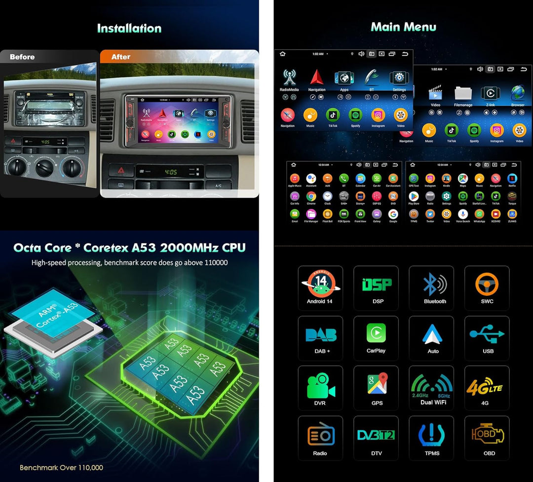 [4G+64G] 8-Kern Android 12 Autoradio für Toyota Hilux RAV4 Corolla Vios GPS-Navi Carplay Android Aut
