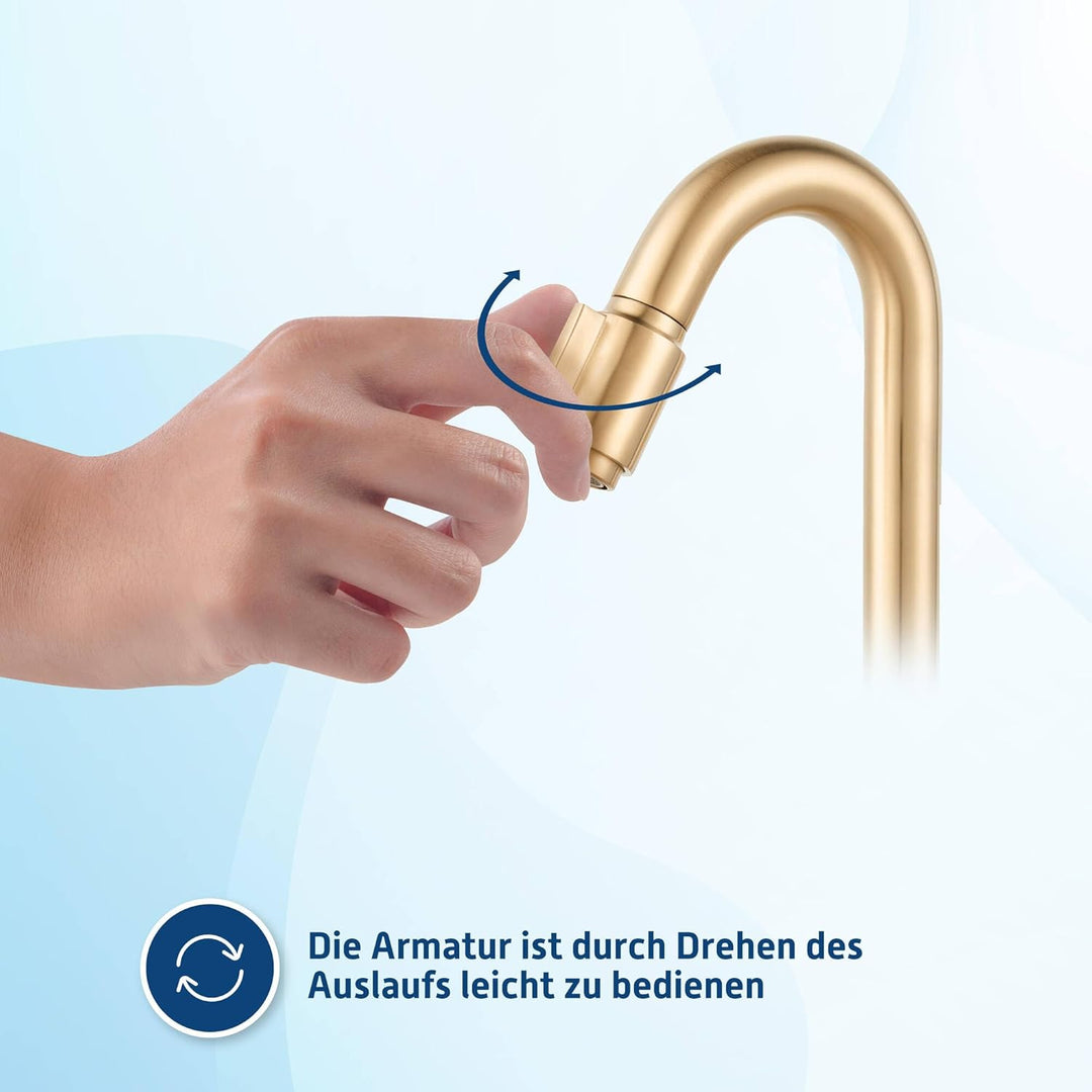 Essential 2.0 Kaltwasserhahn Gäste WC - 19 cm Hoher Waschtischarmatur - Messing - Mit Rosetten - Gol