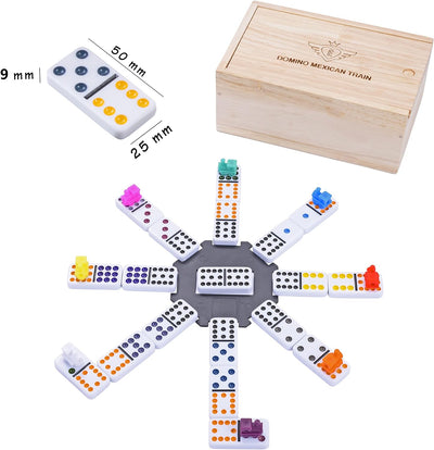 Engelhart - Domino Mexican Train/Zug -Premium- Qualität - Dobbel 12-2-8 Spieler - 91 farbige Dominos