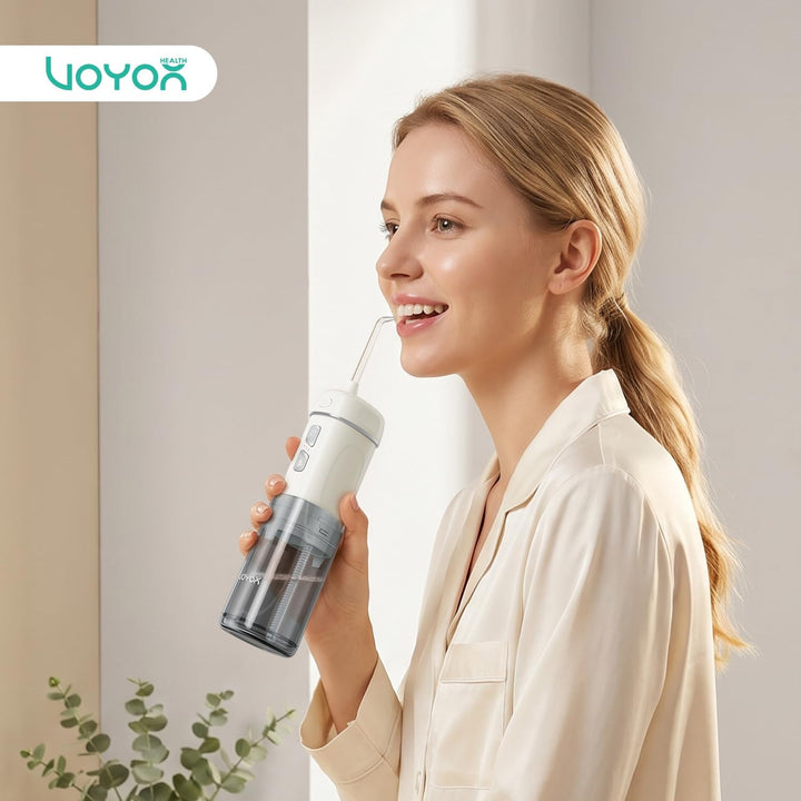 VOYOR-HEALTH Mini Tragbar Munddusche Kabellos, Elektrisch Mundduschen IPX7 Wasserdicht, Wiederauflad