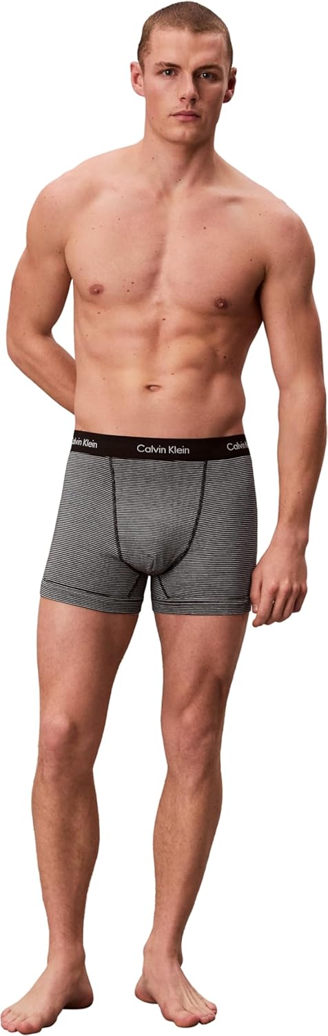 Calvin Klein Herren 3er Pack Boxershorts Trunks Baumwolle mit Stretch, Mehrfarbig (White/B&amp;W Stripe/
