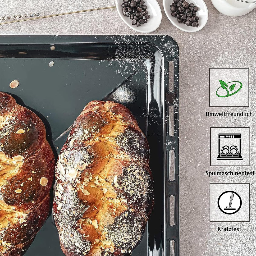 ICQN Backblech 455 x 375 x 30 mm Set, 2er Emaillierte Fettpfanne für Backofen und Herd, Passend für