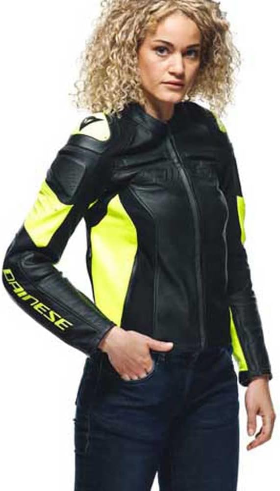 Dainese Racing 4 Damen Motorrad Lederjacke Schwarz/Gelb 42, 42