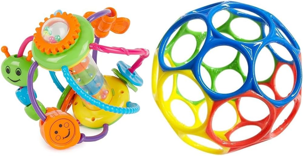 Bieco Motorikball für Babys ab 6 Monate | Greifball und Beissring mit Rassel & Bright Starts, Oball