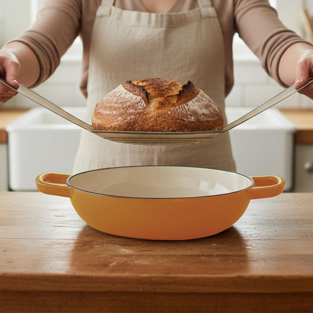 Mahlzeit Gusseisen Brottopf Set emailliert | 6,4 Liter | Sunny Orange | Brotbackform mit Brotschling