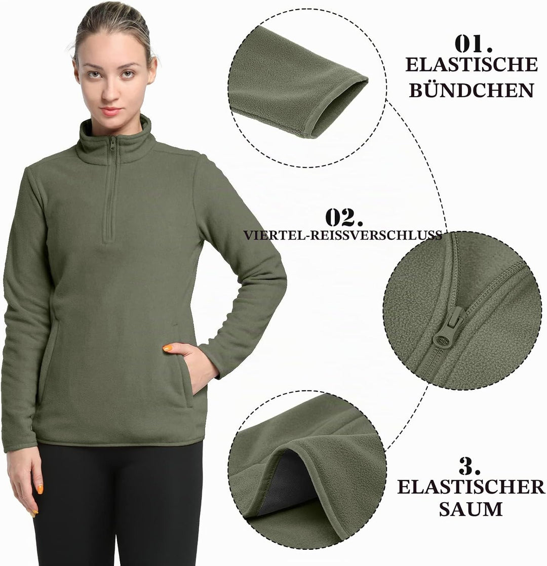 33,000ft Damen Fleece Pullover mit Halbreissverschluss Fleeceshirt Winter Warm Ski-Pullover Microfle