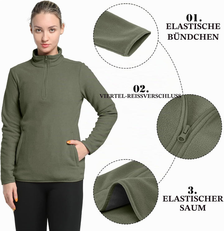 33,000ft Damen Fleece Pullover mit Halbreissverschluss Stehkragen Fleecepullover Sweatjacke Winter W