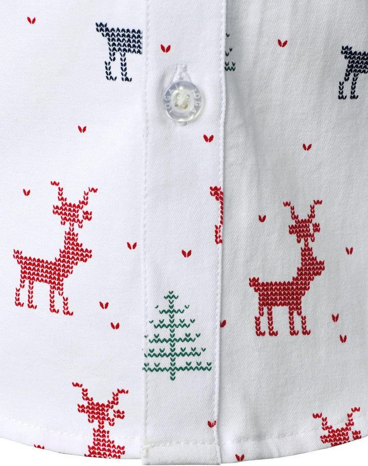 JOGAL Herren Funky Christmas Print Weihnachtsmann Hemd Langarm Button Up Freizeithemd Grosse Jungs 6