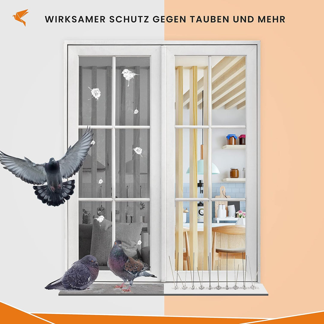 SPIRDS 5 m (10x50 cm) Balkon-Taubenabwehr Dichte Stacheln, Vogelabwehr zum Schutz von Blumenkasten F