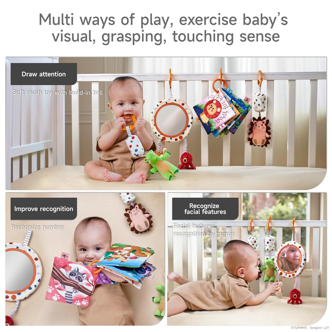 TUMAMA KIDS Baby Spielzeug mit Rassel, Spiegel, Knistertuch Buch, Sensorik Spielzeug für Kinderwagen