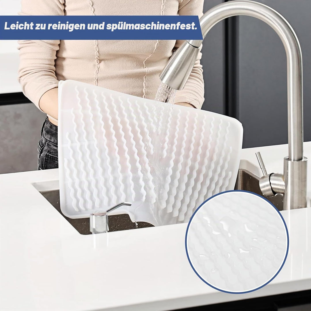 Abtropfmatte Ohne Falten 40x33x1.5cm | Silikon Abtropfmatte Geschirr für die Küche Spüle | Schrägdes