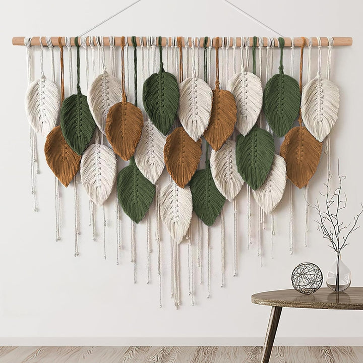 Weldomcor Grosser Wandbehang Wandteppich, Boho Makramee Gewebte Handgemachte Quaste Blatt Tapisserie