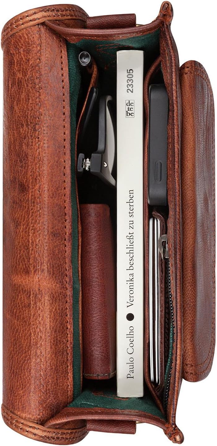 LEABAGS Leder Handtasche Damen, Vintage Cognac Premium Echtleder Umhängetasche, Damen Schultertasche