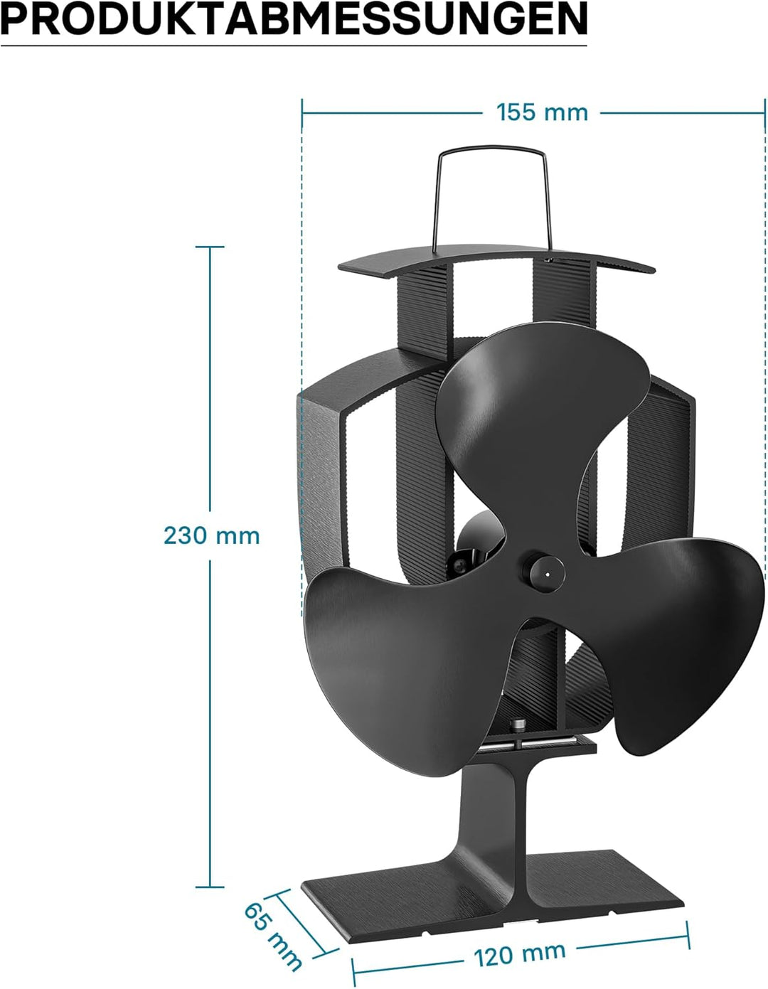 Wiltec Kaminofenventilator mit 3 Blätterm 50 bis 300°C, Ofenventilator ohne Strom, Kaminventilator f