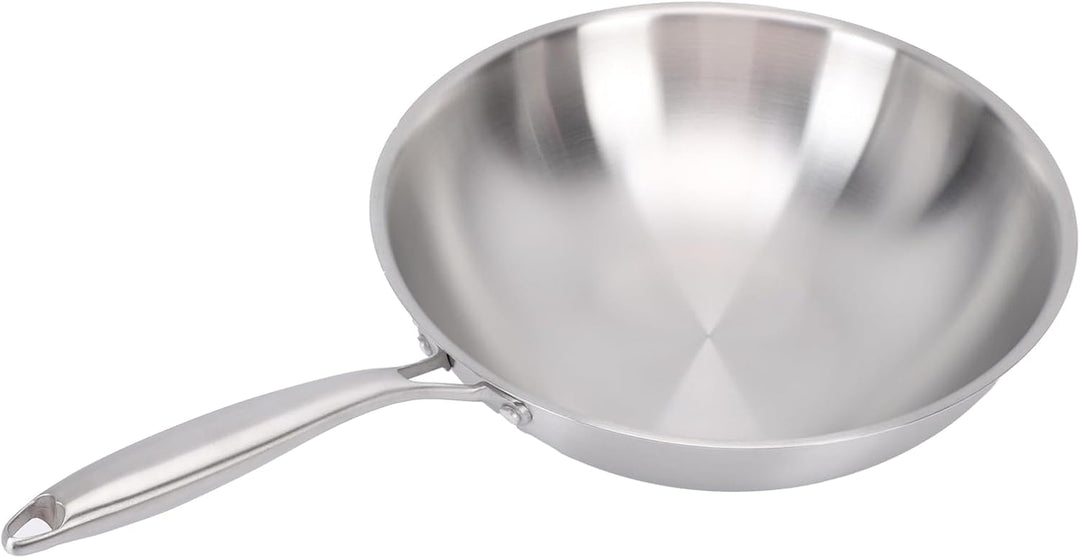 SIXRUN Edelstahl-Wok-Pfanne mit Antihaftbeschichtung und Griff, Induktions-Wok in Lebensmittelqualit