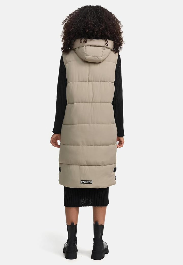 Navahoo Damen ärmellose lange Outdoorweste warme Winterjacke Schnuffelchen XS-3XL XS Pebble Grey, XS