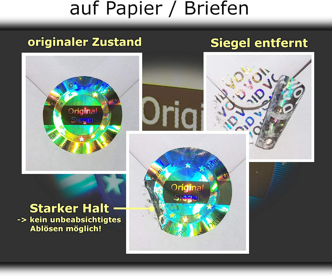 1000 Stk - 3D Hologramm Original-Siegel 25mm silber glänzend - Sicherheitssiegel, Qualitätssiegel, G