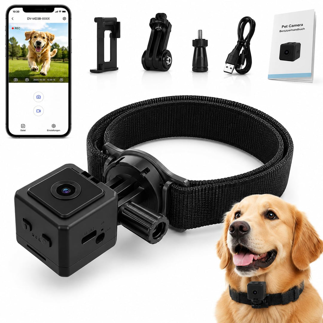 TKMARS Hundekamera für Hunde und Katzen, WLAN Mini Kamera mit Live-Ansicht, App-Steuerung, 1080P HD