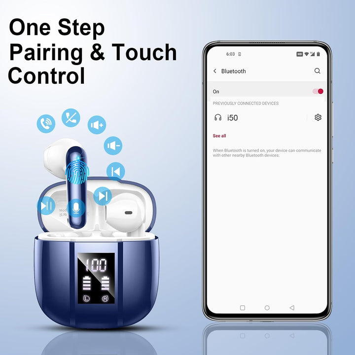 Nerunsa Bluetooth Kopfhörer, Kopfhörer Kabellos Bluetooth, 50 Std Spielzeit In Ear Kopfhörer mit 4 E