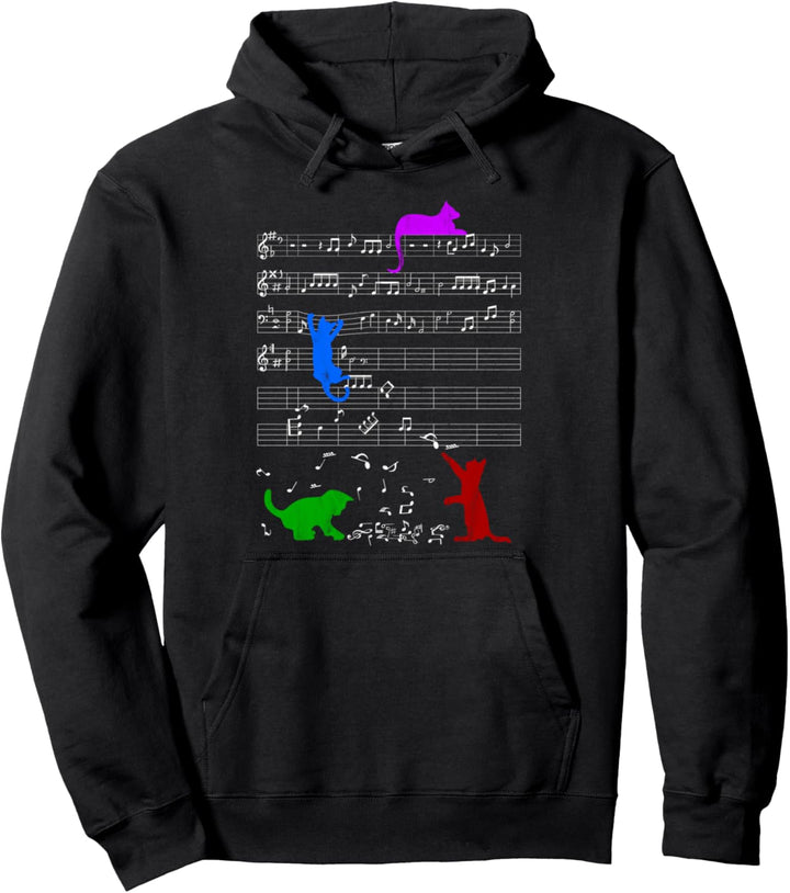 Niedliche Katzen spielen mit Musiknoten Musiker Pullover Hoodie