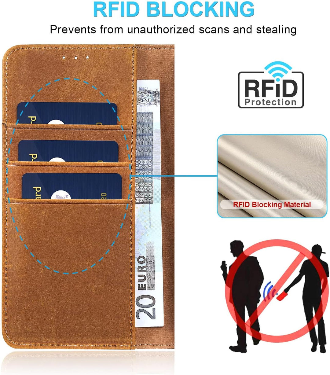 LENSUN Echtleder Hülle für Google Pixel 6 Pro, Handyhülle [Echtes Leder] [RFID] [Magnetverschluss] H