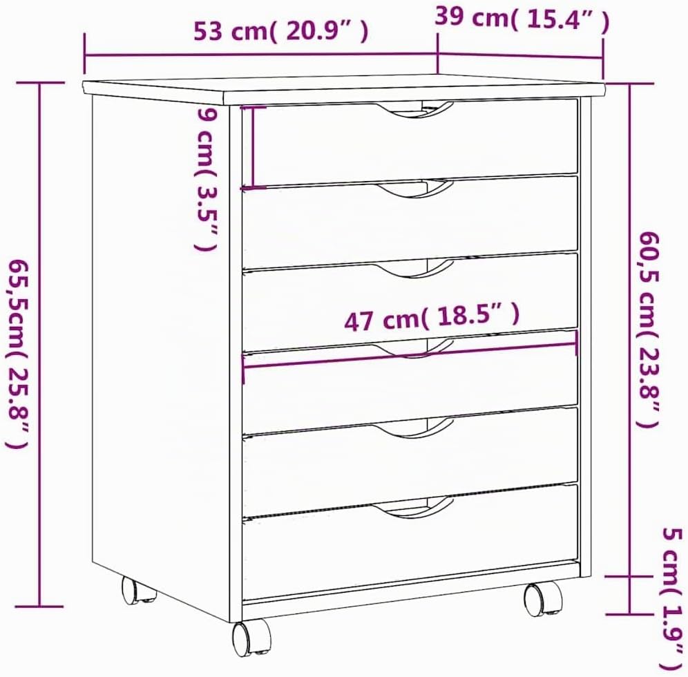 vidaXL Rollschrank, Rollcontainer mit 6 Schubladen, Kommode Schubladenschrank mit Rollen, Büroschran