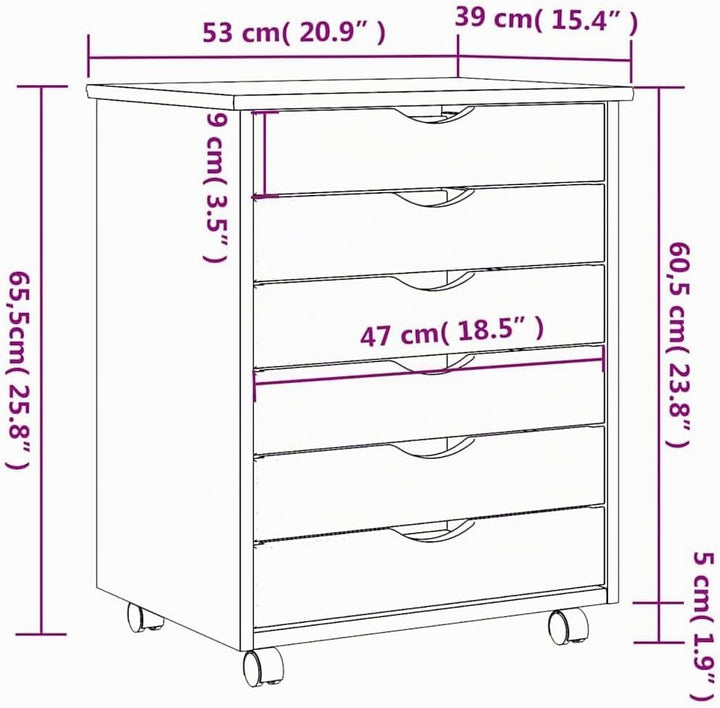 vidaXL Rollschrank, Rollcontainer mit 6 Schubladen, Kommode Schubladenschrank mit Rollen, Büroschran