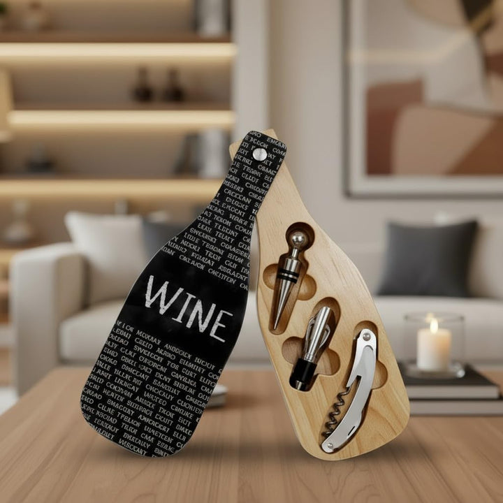 Weinzubehör-Geschenk-Set, 3-teilig, Weinflaschenverschluss aus Holz, Korkenzieher, Schraubenzieh-Set
