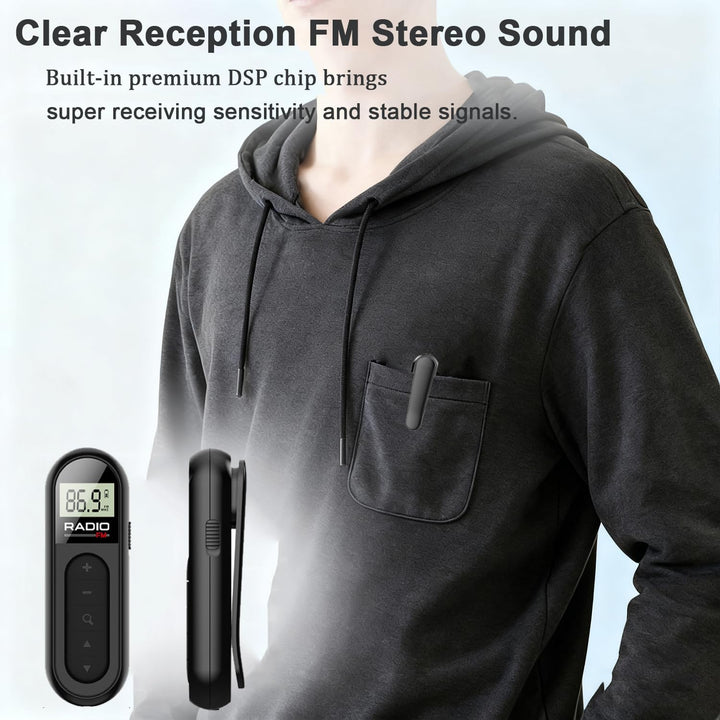 Tragbares Mini Taschenradio, wiederaufladbares FM Transistorradio mit gutem Empfang für Nachrichten