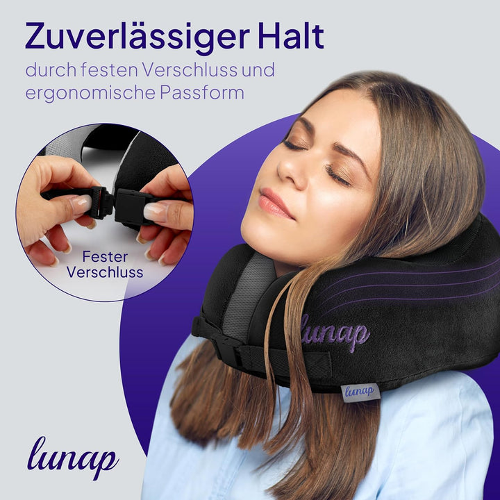 lunap Nackenkissen Flugzeug | Reisekissen Memory Foam atmungsaktiv + waschbar | Nackenhörnchen | Rei