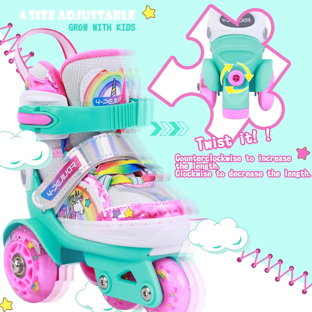 Kinder Einhorn Rollschuhe für Mädchen.Geeignet für 3-6 Jahre alt. Mit Leuchtenden Rädern,4-Pejiijar