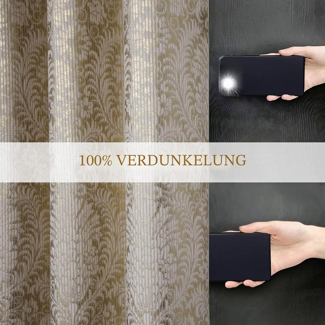 always4u Verdunkelungsvorhang, 2 Stück, 100 % Verdunklung, aus goldfarbenem Samt, mit Ösen, Thermovo