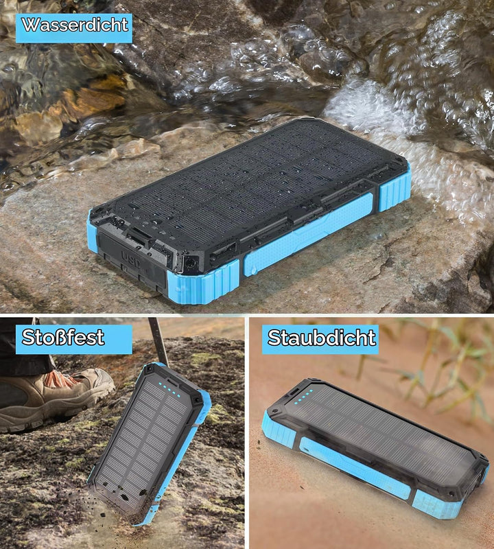 56800mAh Solar Powerbank, Wireless Power Bank gross mit 4 Kabeln, 30W PD Schnellladefunktion, 6 Ausg