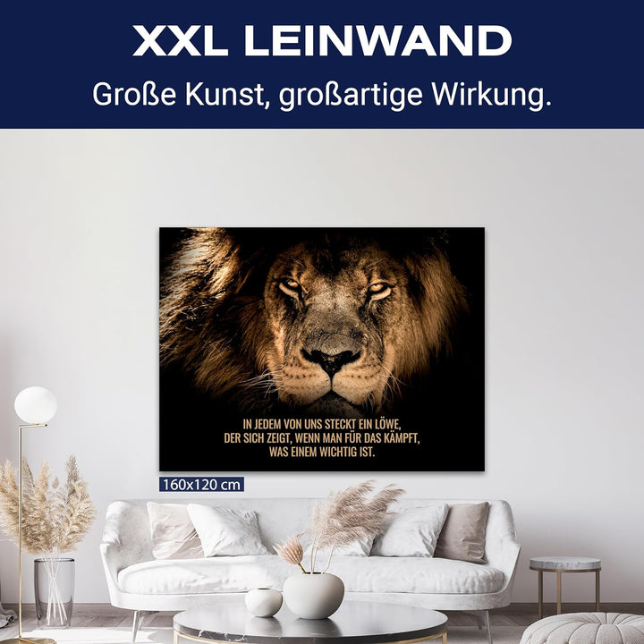 wandmotiv24 Leinwandbild Motivation, 60x45cm, Querformat, In jedem steckt EIN Löwe, Deko, Bilder auf