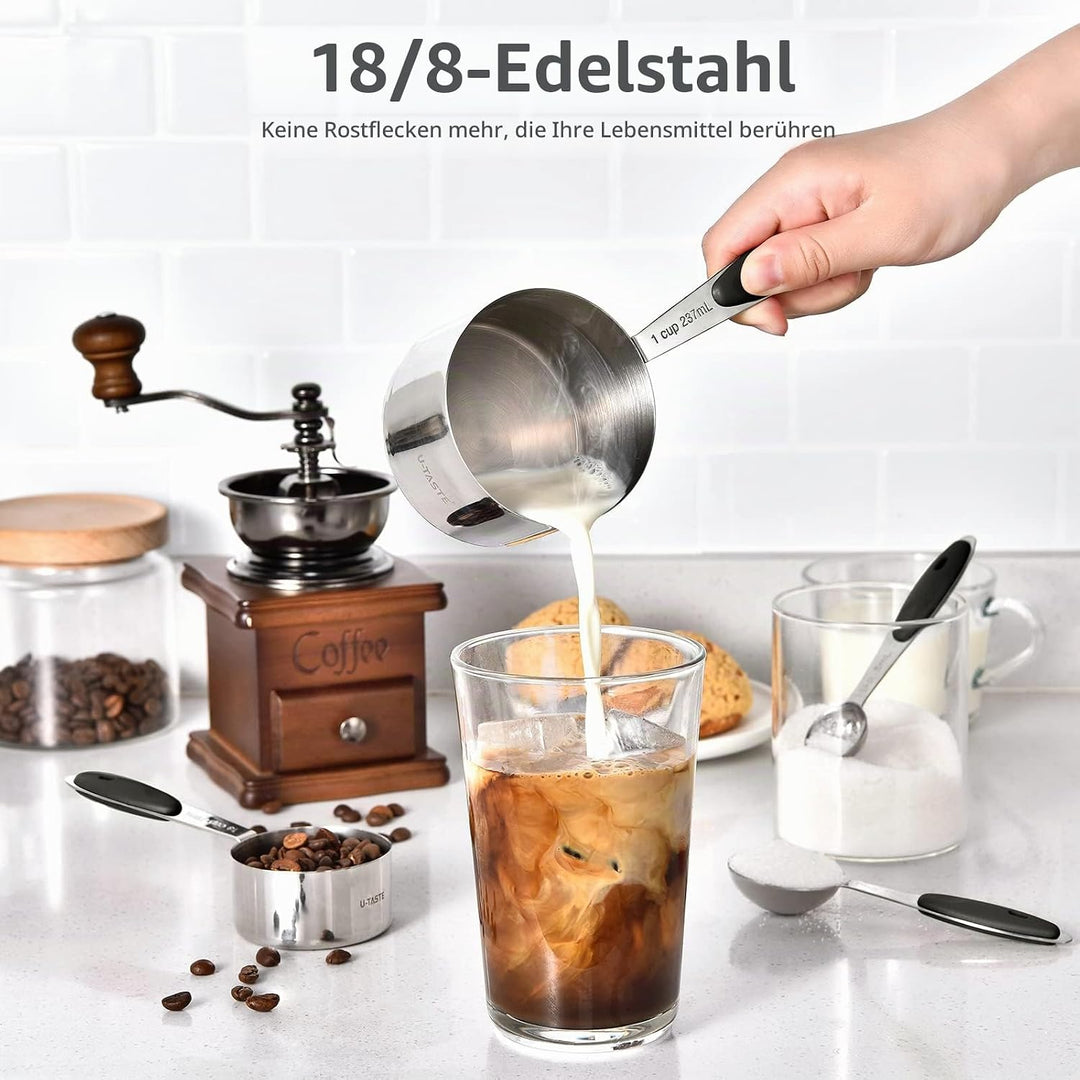 Messbecher und Messlöffel 12er-Set: U-Taste Nesting Cups, Teelöffel und Esslöffel aus Edelstahl 18/8