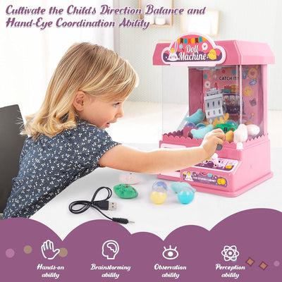 Mini Greifmaschine Candy Doll Gachapon Grabber Süssigkeiten Greifautomat mit Münzschiebe und Greifar